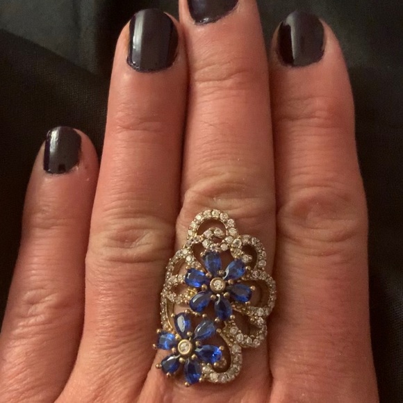 Antique Style Blue Sapphire Topaz Ring Size 7.5 - Picture 1 of 8